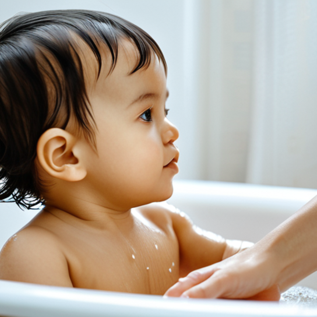 Gentle Cleansing with Natural Soap**

A baby having a bath, the mother gently washing the baby with a natural handmade soap. Focus on the soft lather and healthy skin. Include ingredients like olive oil and shea butter nearby. Family-friendly, safe for work, appropriate content, fully clothed, modest, professional photography, perfect anatomy, natural proportions.

**