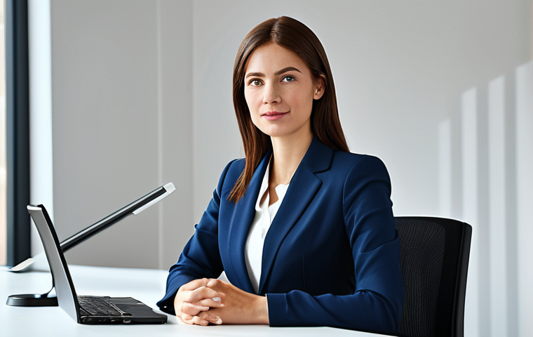 천연비누 재료 구입처 - Businesswoman in Modern Office**

"A professional businesswoman in a modest business suit, sitting a...