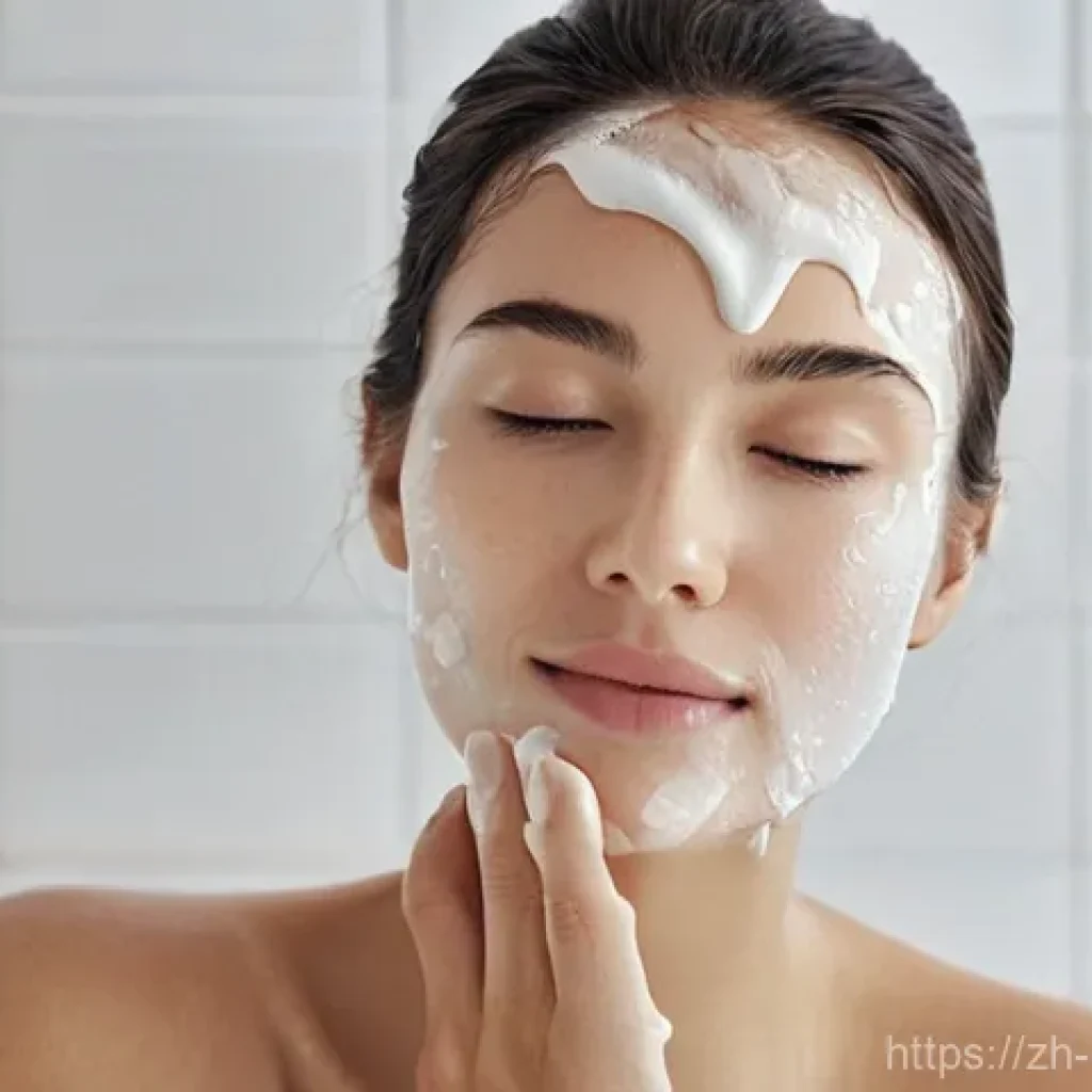 천연비누 민감성 피부 - **Prompt: Sensitive Skin's Soothing Ritual**
    A serene and radiant woman, in her late 20s to earl...