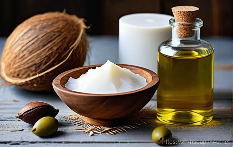 천연비누 오일 레시피 - **Prompt 1: "The Essence of Nourishment: Artisanal Base Oils for Handmade Soap"**
    A rustic, warm...