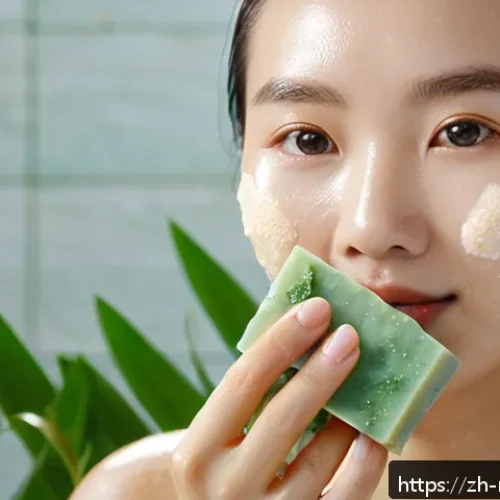 천연비누 사용 후 피부변화 - A close-up portrait of a young Asian woman with oily skin gently washing her face with a natural han...